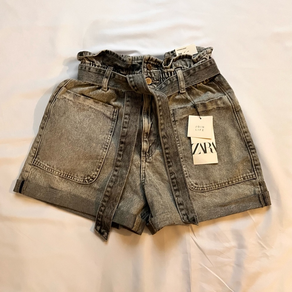 Zara High Waist Black Denim Shorts US Size 4